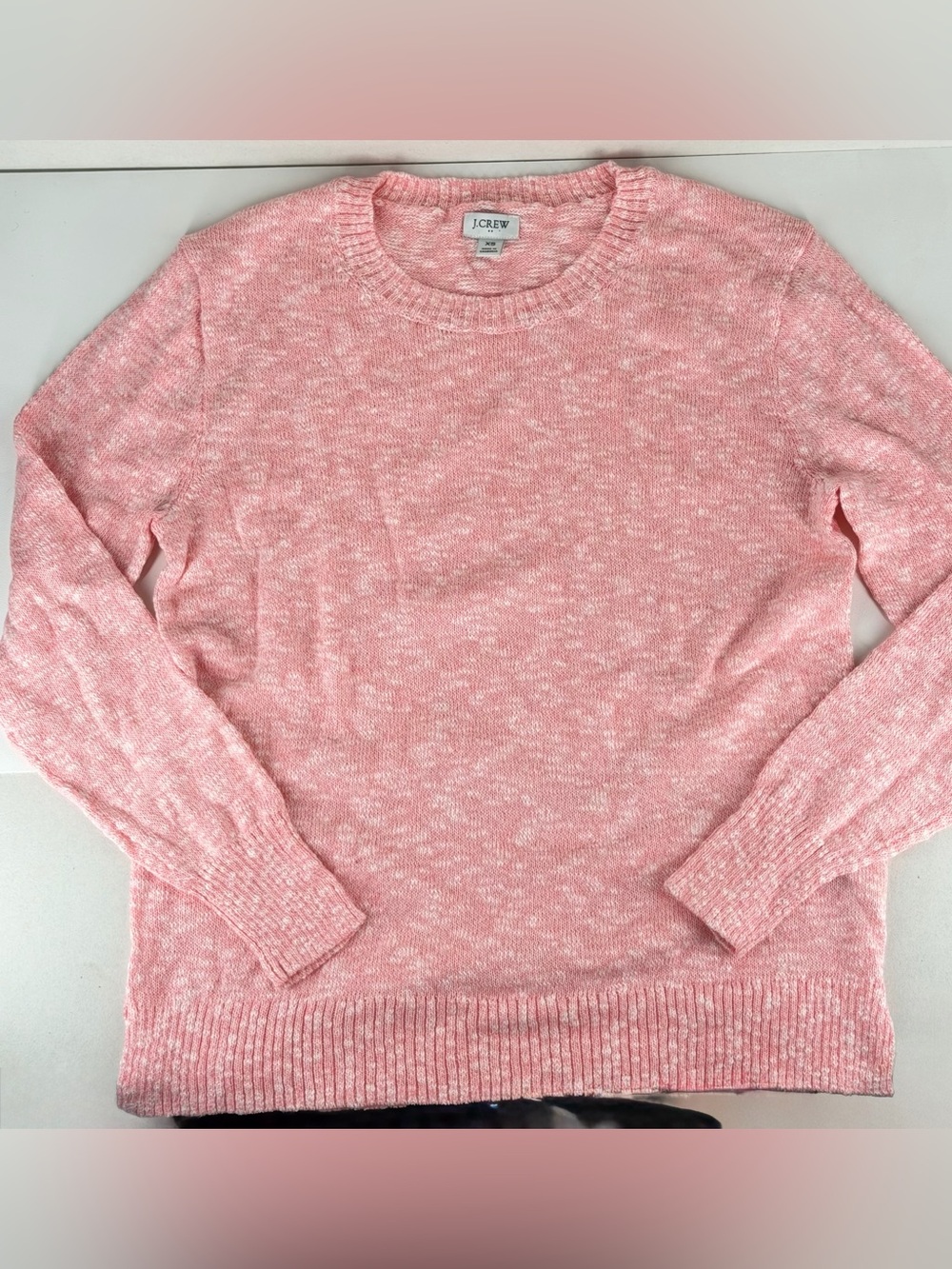 J. Crew Heathered Coral-Pink White Crewneck Sweater